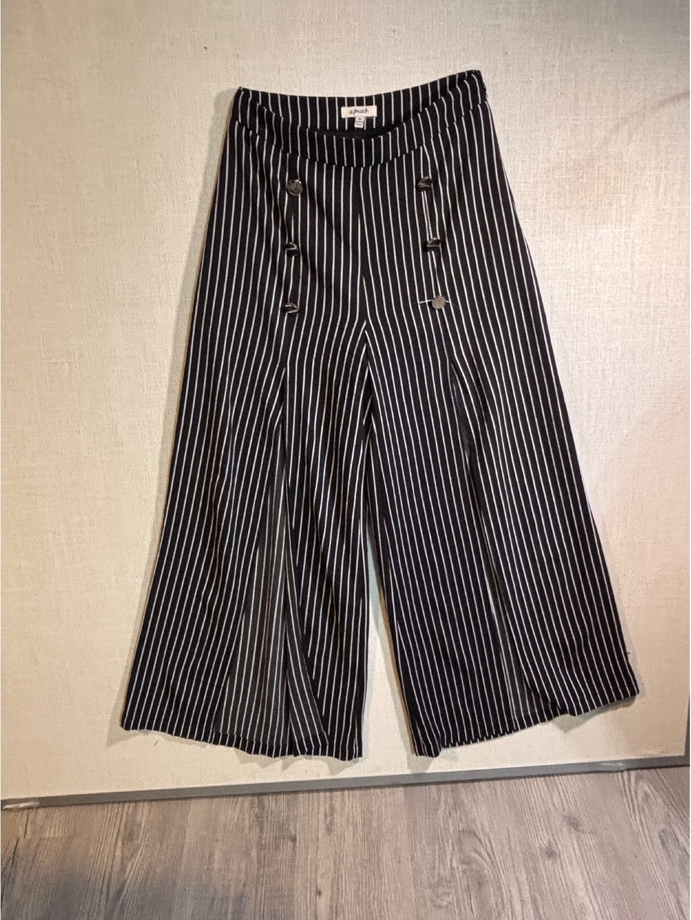 a.peach Black and White Pinstripe Wide Leg Pants Size S